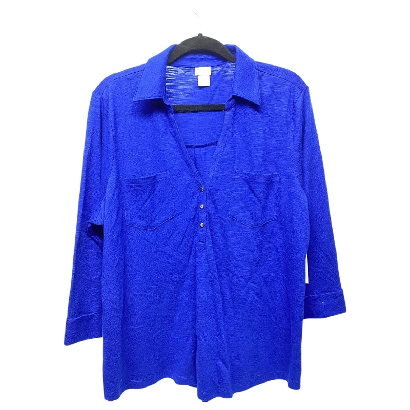 Relaxed Jackets Top 3/4 Sleeve By Chicos In Blue, Size: Xl