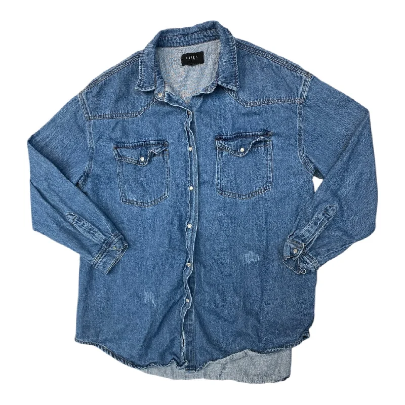 Relaxed Looks Top Long Sleeve By Risen In Blue Denim, Size: L