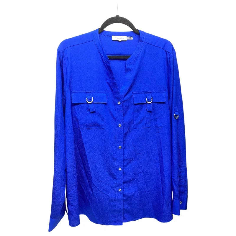 All-Season Wear Top Long Sleeve By Calvin Klein In Blue, Size: Xl