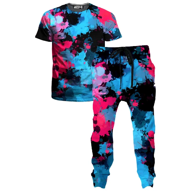 Practical Clothing Pink and Blue Paint Splatter T-Shirt and Joggers Combo