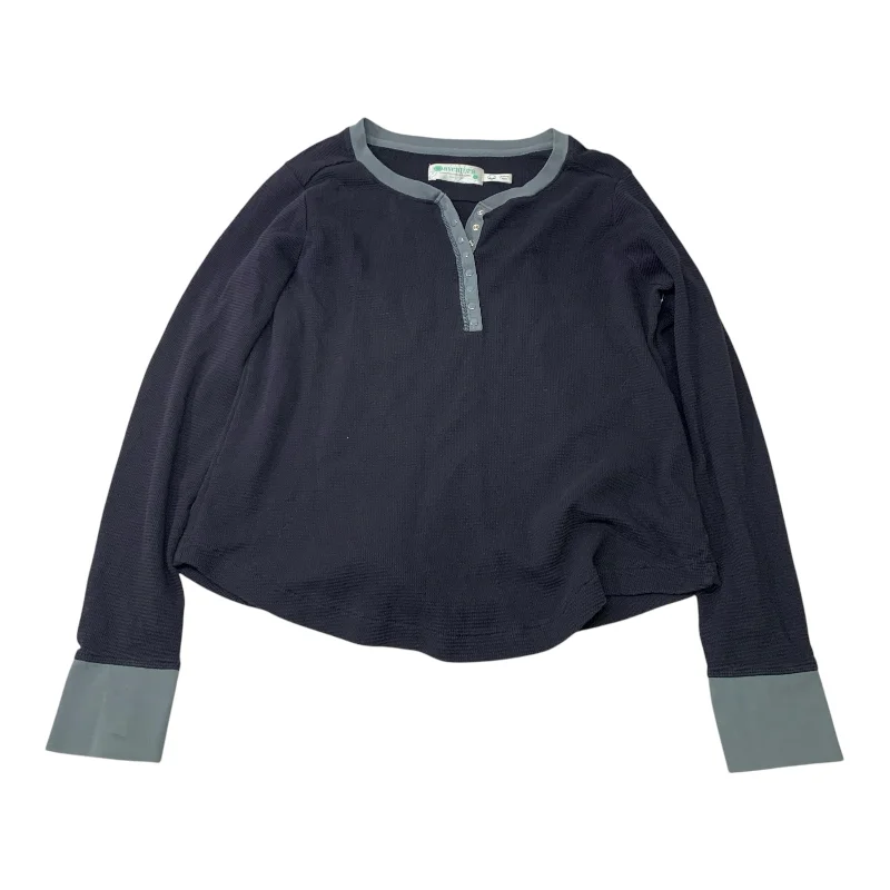 Sporty Wear Top Long Sleeve By Aventura In Navy, Size: L