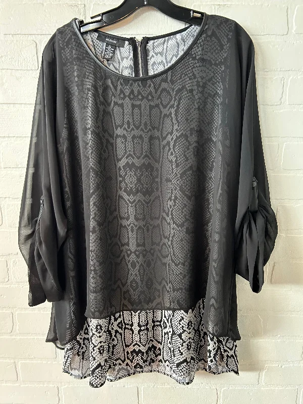 Office Outfits Top Long Sleeve By Alfani In Black & White, Size: L