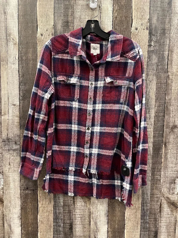 Bold Designs Top Long Sleeve By Billabong In Plaid Pattern, Size: L