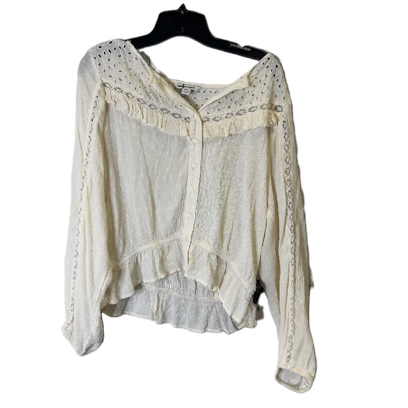 Classic Fits Top Long Sleeve By American Eagle In Cream, Size: L