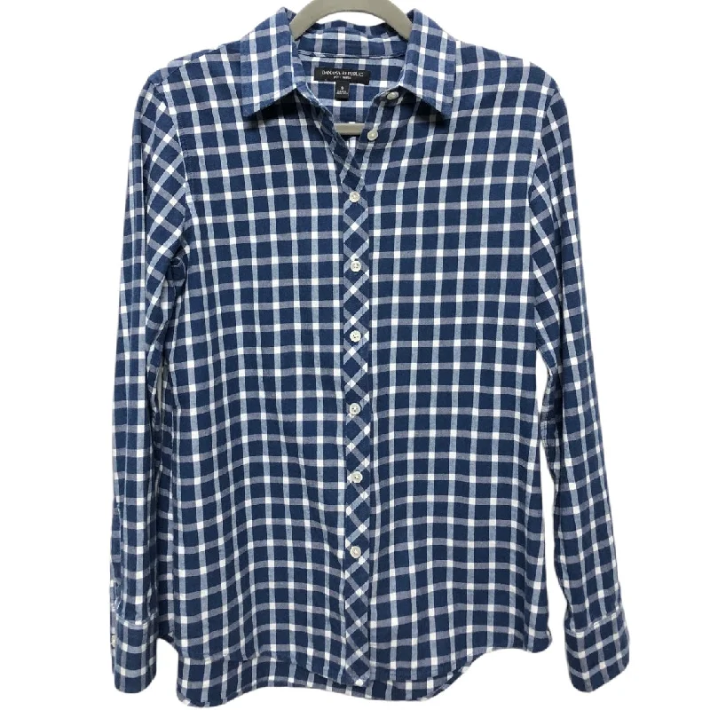 Sleek Designs Top Long Sleeve By Banana Republic In Blue & White, Size: S
