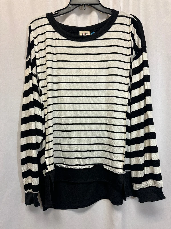 Casual Attire Top Long Sleeve By Bibi In Black & White, Size: L