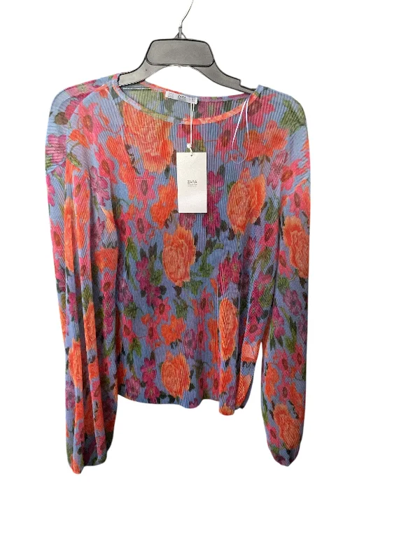 Vintage Style Top Long Sleeve By Zara In Floral Print, Size: M
