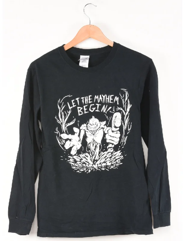 Urban Fashion Let The Mayhem Begin Printed Black & White T-shirt - S