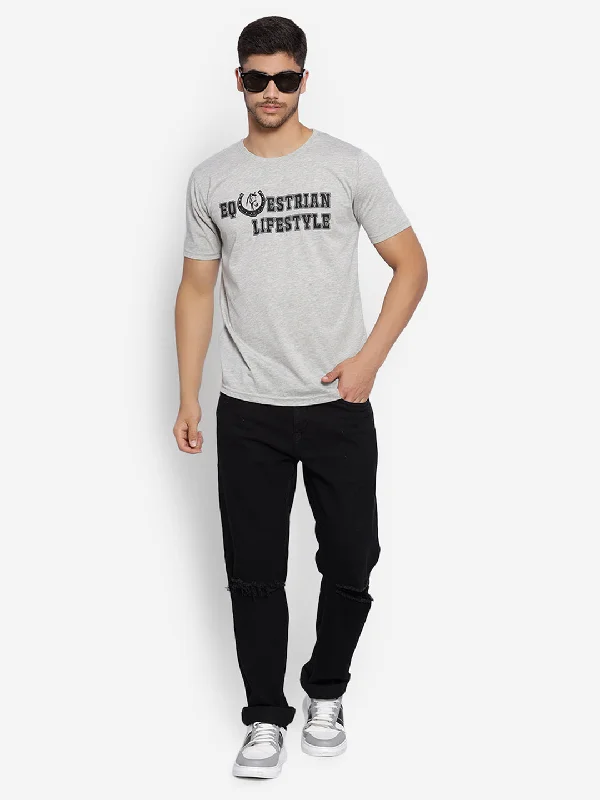 Athletic Tops JUMP USA Unisex Grey Solid Cotton Round Neck Printed T-Shirt