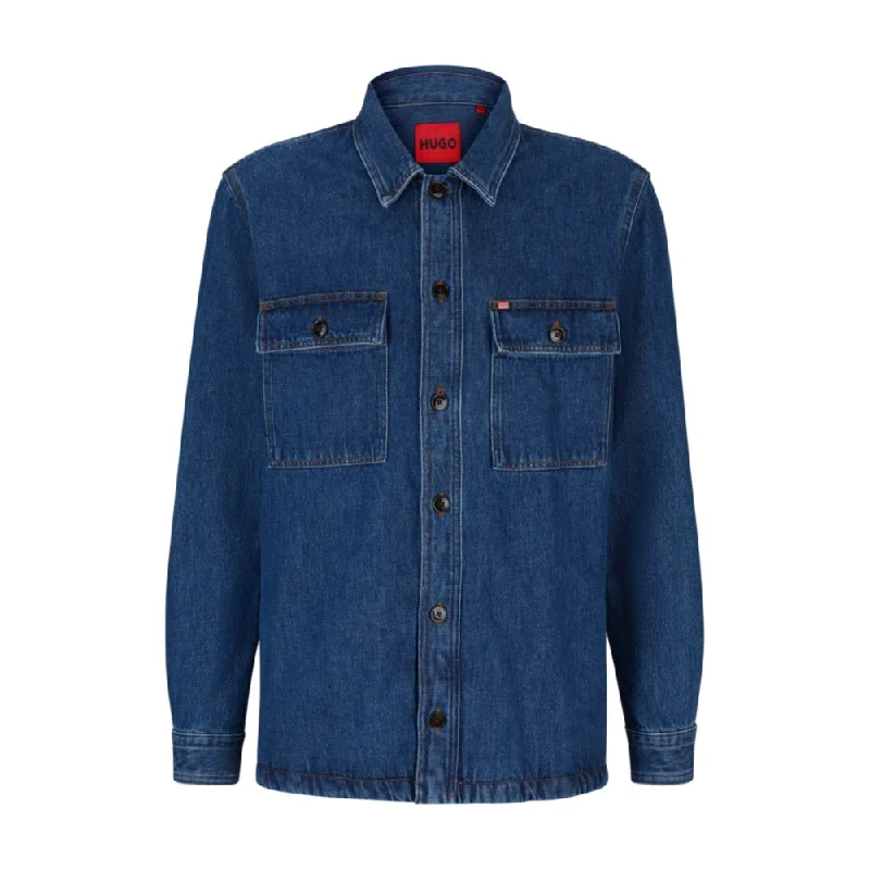 Formal Casuals Oversized-fit overshirt in cotton denim and logo detail