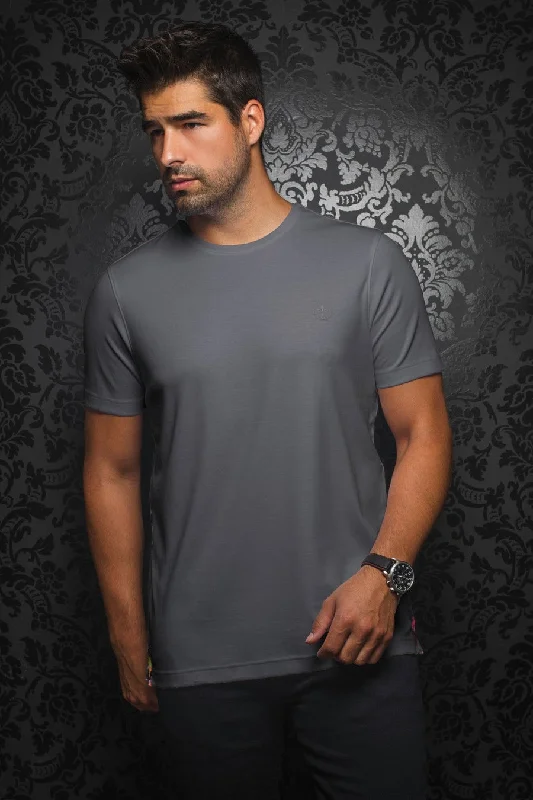 Warm Jackets Au Noir Stretch Short-Sleeve Shirt | T-shirt Crew Neck - Michael Med Grey Warm Jackets Au Noir Stretch Short-Sleeve Shirt | T-shirt Crew Neck - Michael Med Grey