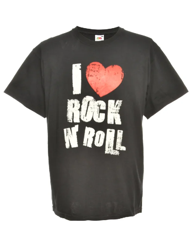 Travel Wear Rock N' Roll Design Fruit Of The Loom Printed T-shirt - L