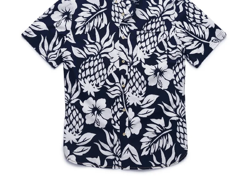 Urban Outfits Men Joey Floral Pineapple Shirt In Navy