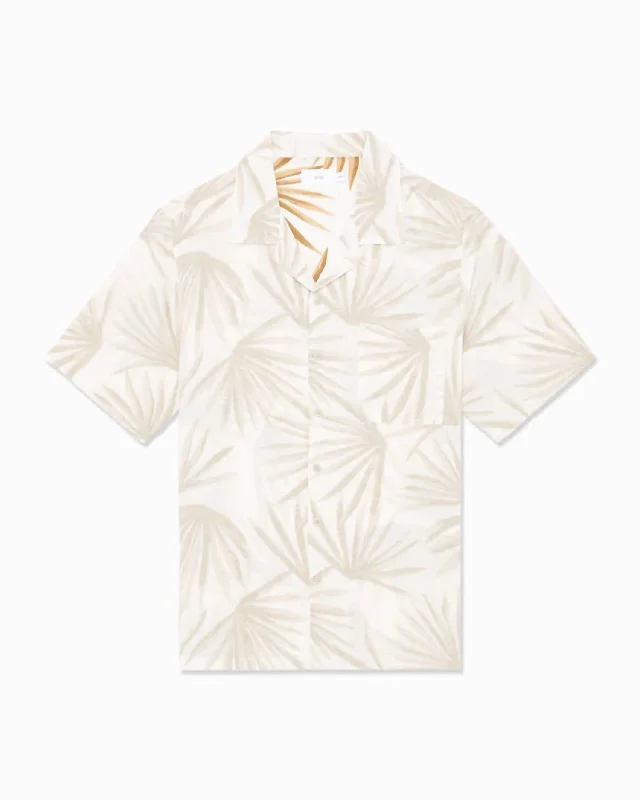 Casual Styles Air Linen Convertible Camp Shirt In Sand / White
