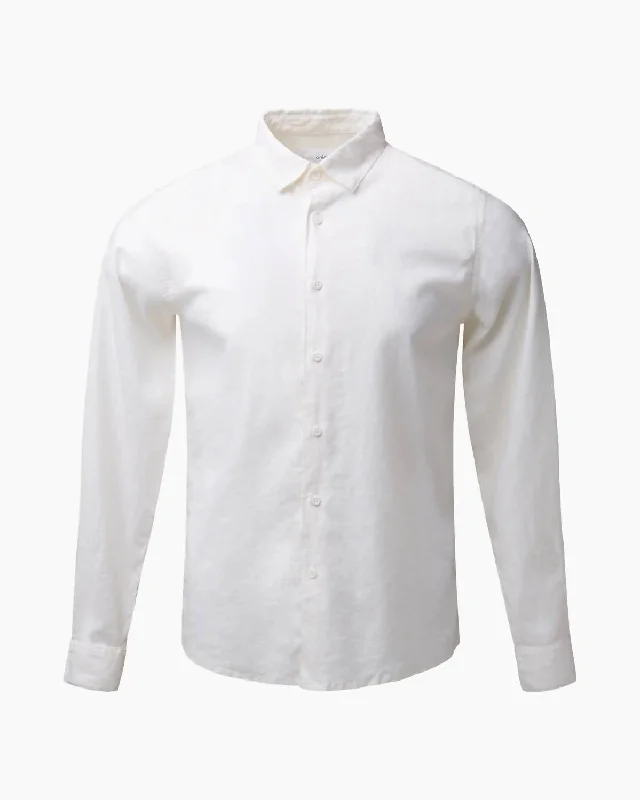 Comfort Jackets Mens Stretch Linen Long Sleeve Shirt In White