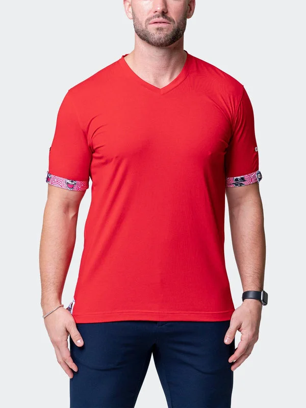 Casual Wear Maceoo Stretch Short-Sleeve Tshirts | V-Neck VivaldiSolidRipple Red