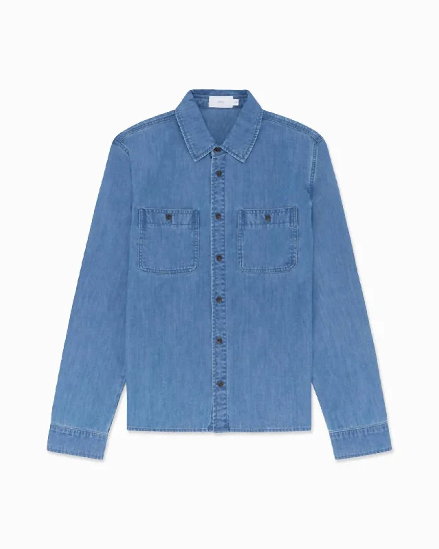 Sporty Jackets Mens Denim Long Sleeve Shirt In Light Wash