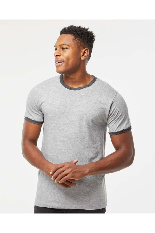 Comfy Tops Tultex Mens Fine Jersey Ringer Short Sleeve Crewneck T-Shirt - Heather Grey/Heather Charcoal Grey