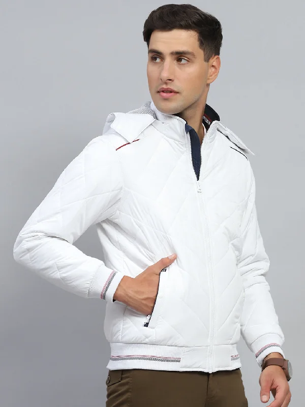 Sporty Wear Men White Solid Hooded Full Sleeve Jacket