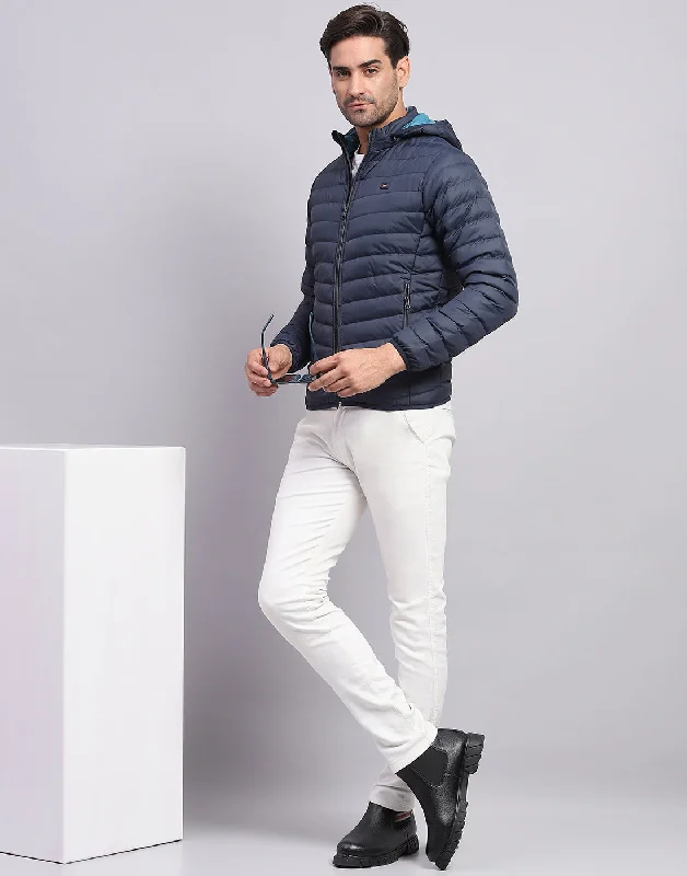 Simple Styles Men Navy Blue Solid Hooded Full Sleeve Jacket