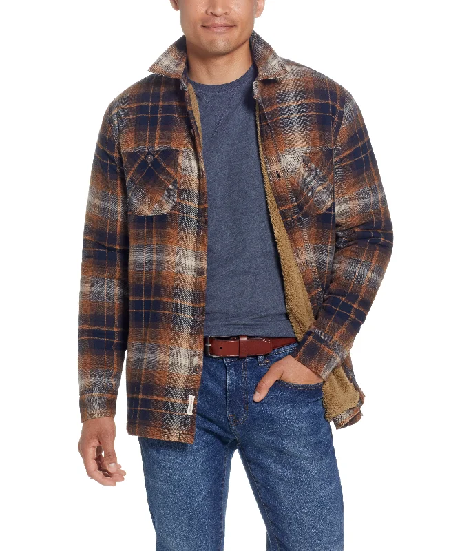 Stylish Suits Sherpa Lined Flannel Shirt Jacket In Chili Oil