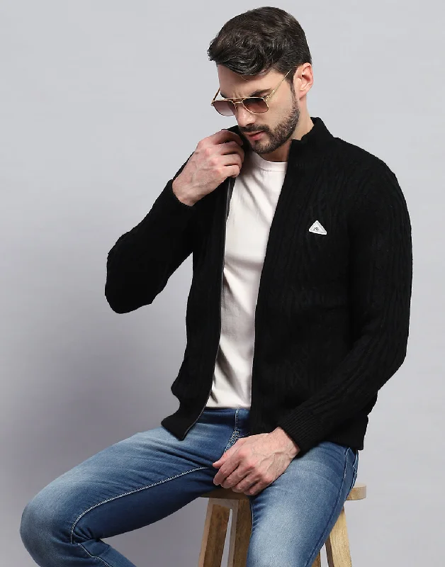 Casual Styles Men Black Self Design Turtle Neck Full Sleeve Jacket