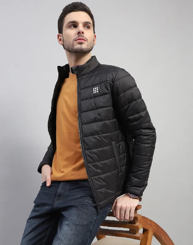 Comfortable Fits Men Black Solid Band Collar Full Sleeve Jacket