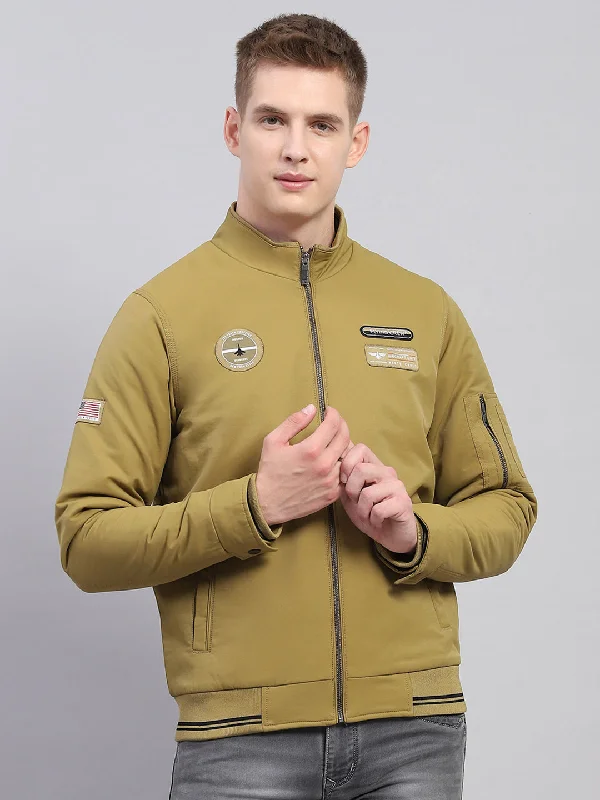 Smart Tops Men Mustard Solid Mock Neck Full Sleeve Jacket