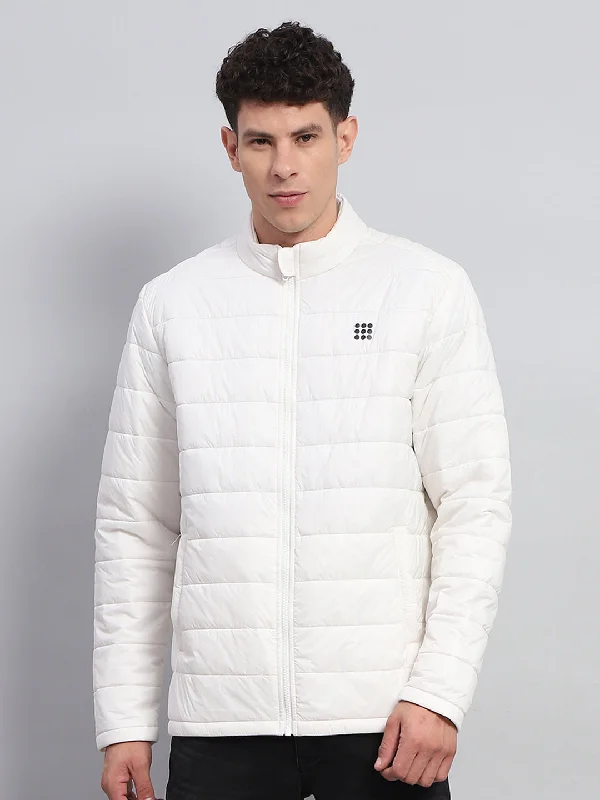 Chic Outfits Men White Solid Mock Neck Full Sleeve Jacket