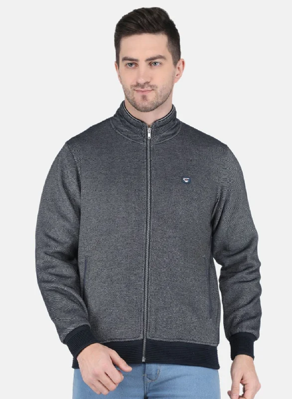 Designer Pieces Men Blue Jaquard Full Sleeve Collar Jacket