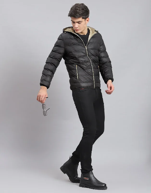Chic Styles Men Black Solid Hooded Full Sleeve Jacket