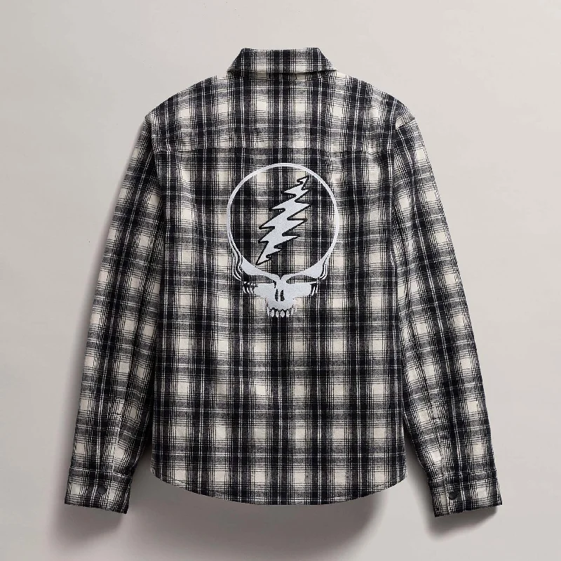 Relaxed Fit Men's Grateful Dead Sherpa Lined Plaid Jacket - Black/White