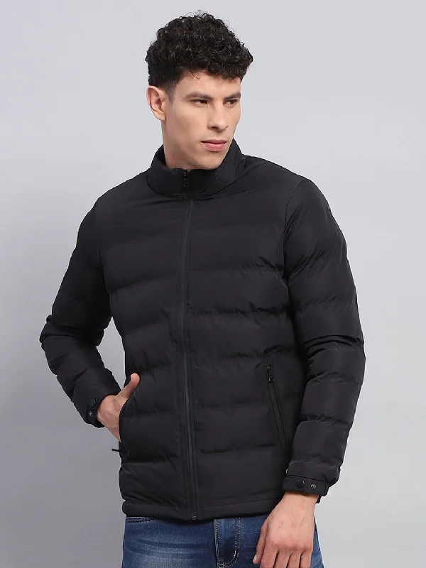 Sporty Designs Men Black Solid Mock Neck Full Sleeve Jacket