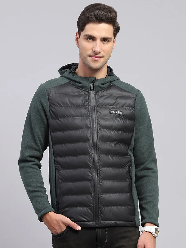 Casual Shoes Men Green Solid Hooded Full Sleeve Jacket