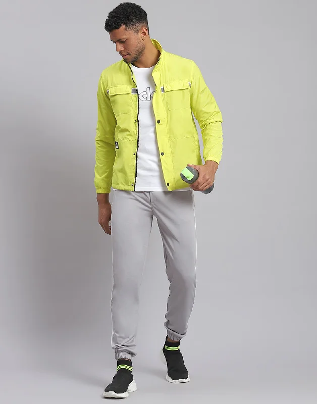 Comfy Pants Men Green Solid Stand Collar Full Sleeve Jacket