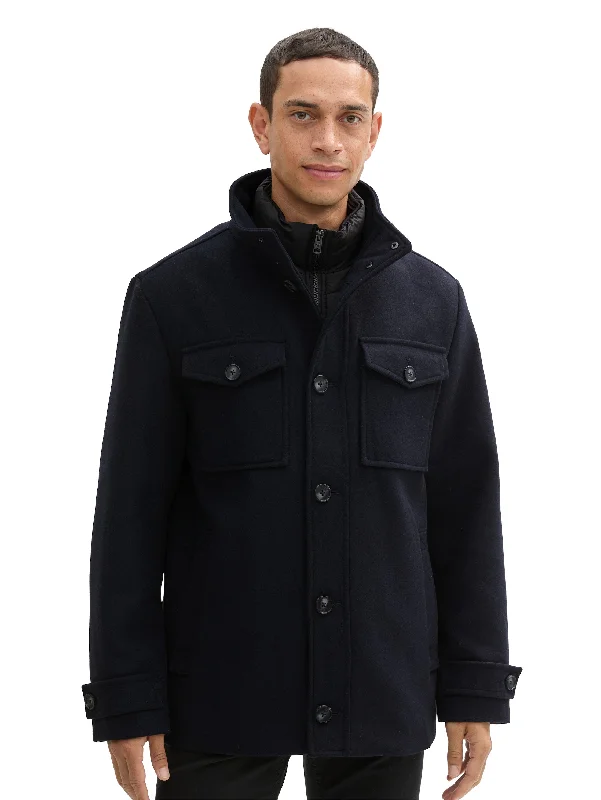 Minimalist Pieces Tom Tailor 2 In 1 Dark Navy Jacket in Wool