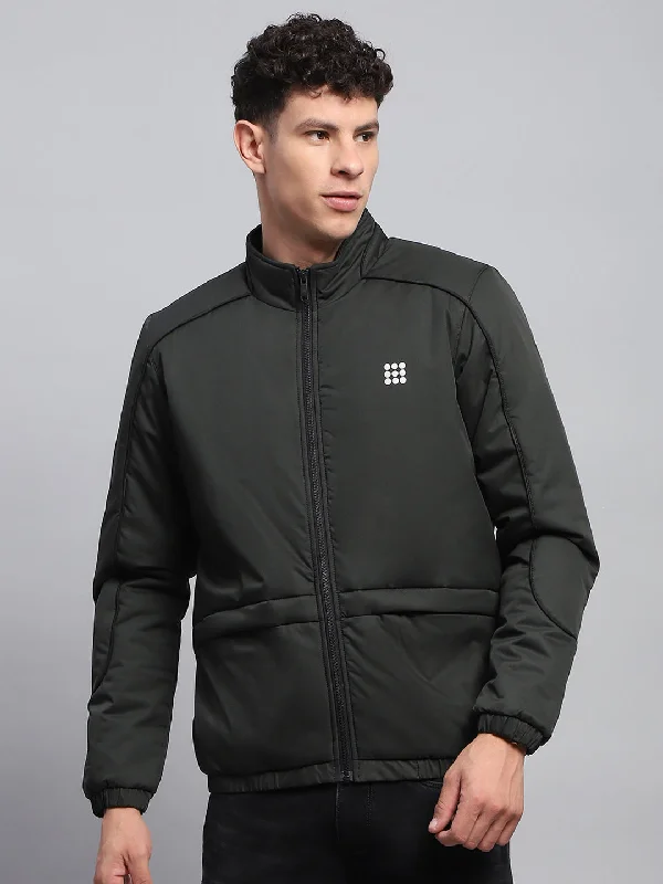 Summer Wear Men Olive Solid Mock Neck Full Sleeve Jacket