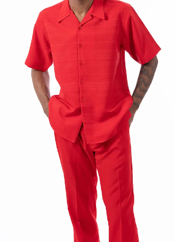 Athletic Outfits Red Tone on Tone Horizontal Stripes Walking Suit 2 Piece Short Sleeve Set Athletic Outfits Red Tone on Tone Horizontal Stripes Walking Suit 2 Piece Short Sleeve Set