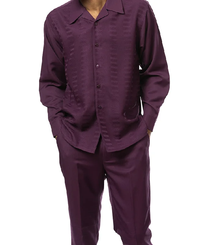 Chic Outfits Plum Tone-on-Tone 2 Piece Long Sleeve Walking Suit Set