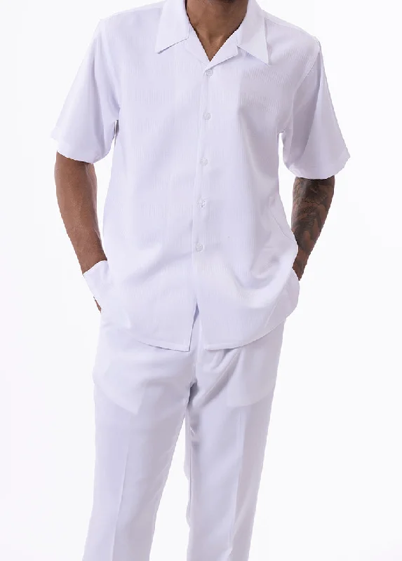 Fashion Tops White Walking Suit Tone on Tone Vertical Stripes 2 Piece Short Sleeve Set Fashion Tops White Walking Suit Tone on Tone Vertical Stripes 2 Piece Short Sleeve Set