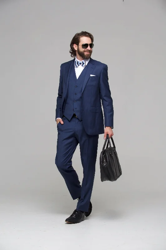 Trendy Look Savile Row Sharkskin Blue Suit D3