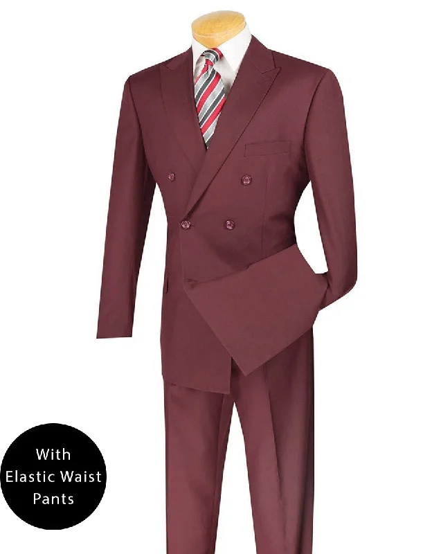Sporty Wear Ramses Collection - Burgundy Regular Fit Double Breasted 2 Piece Suit with Flexible Elastic Waistband Sporty Wear Ramses Collection - Burgundy Regular Fit Double Breasted 2 Piece Suit with Flexible Elastic Waistband