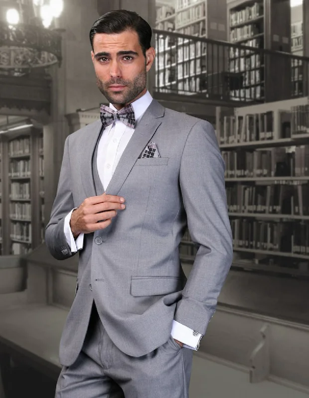 Fresh Outfit Mens 2 Button Skinny Vested Wool Suit in Grey