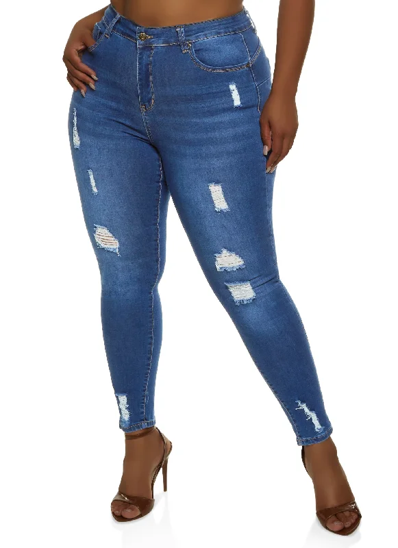 Relaxed Fit Clothing Plus Size WAX High Rise Distressed Push Up Skinny Jeans