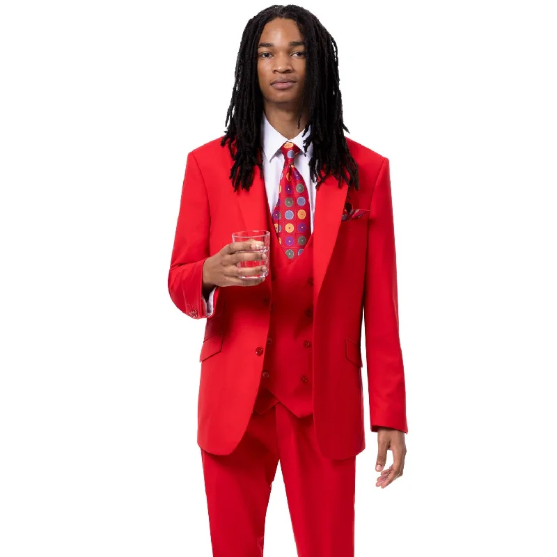 Cozy Jackets Red Three Piece Regular Fit Fashion Suit M2770