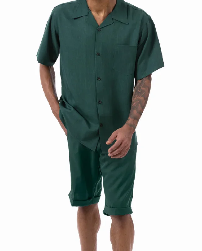 Athletic Tops Emerald 2 Piece Short Sleeve Walking Suit Set with Elastic Waistband Shorts Athletic Tops Emerald 2 Piece Short Sleeve Walking Suit Set with Elastic Waistband Shorts