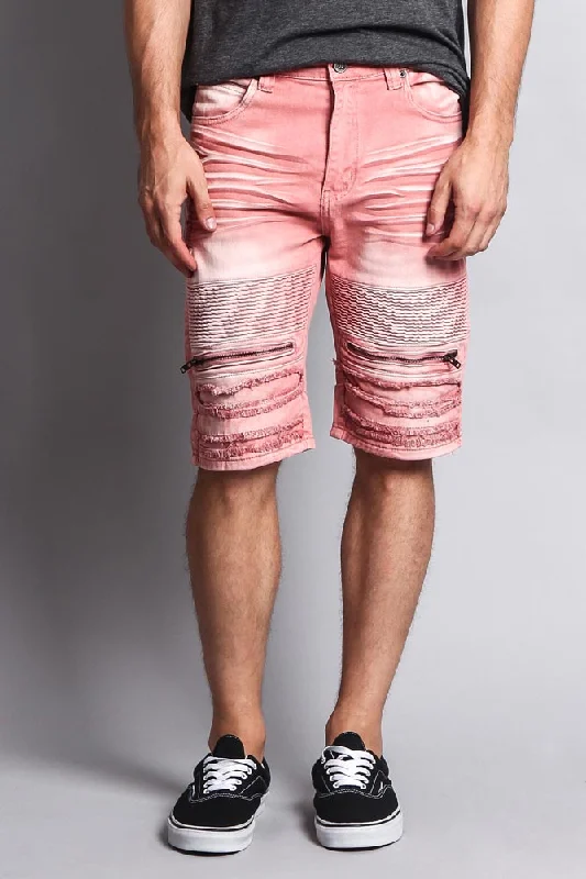 Street Outfit Faded Zipper Front Biker Shorts