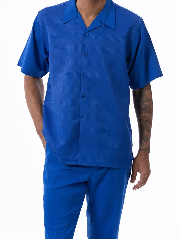 Layered Outfits Cobalt Blue Walking Suit Tone on Tone Vertical Stripes 2 Piece Short Sleeve Set Layered Outfits Cobalt Blue Walking Suit Tone on Tone Vertical Stripes 2 Piece Short Sleeve Set