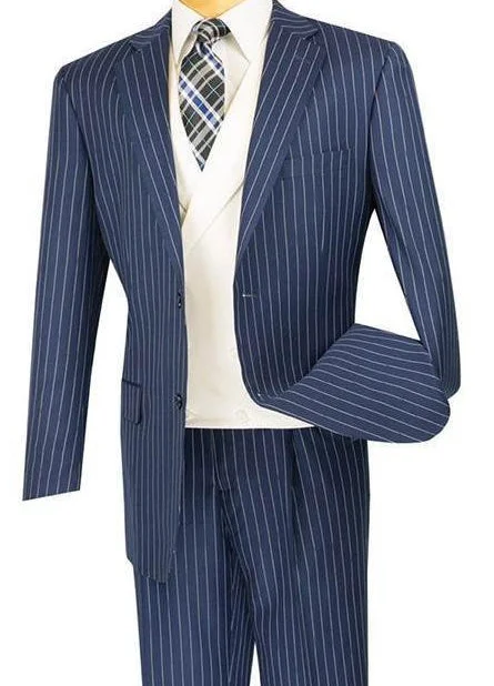Everyday Look Helios Collection - Regular Fit 3 Piece Suit 2 Button Banker Stripe in Blue Everyday Look Helios Collection - Regular Fit 3 Piece Suit 2 Button Banker Stripe in Blue