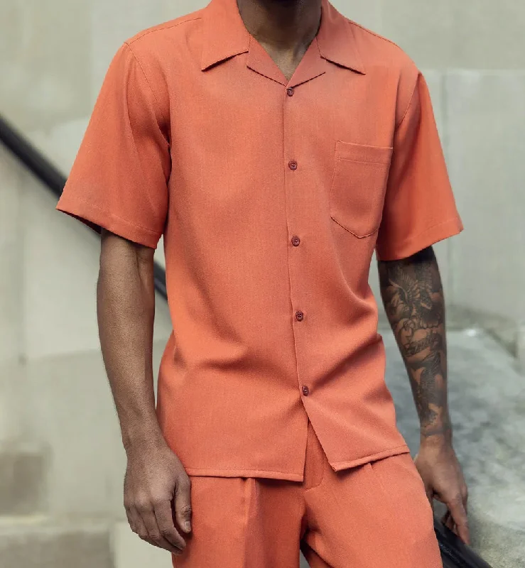 Chic Styles Papaya 2 Piece Short Sleeve Walking Suit Set with Elastic Waistband Shorts Chic Styles Papaya 2 Piece Short Sleeve Walking Suit Set with Elastic Waistband Shorts